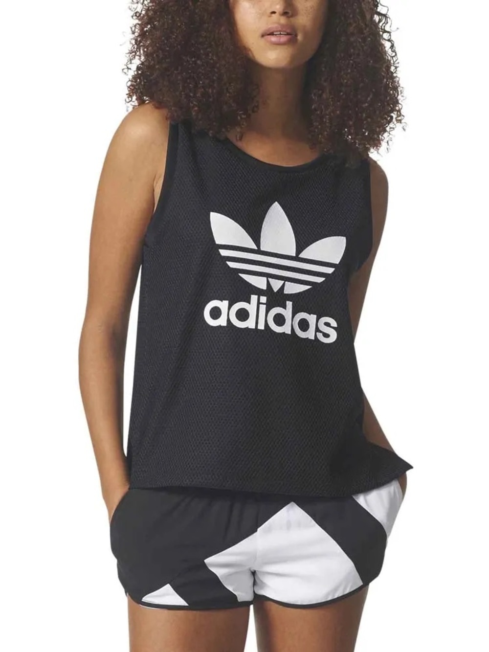 Adidas Black Tank Top with White Trefoil Logo Size M